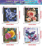U'COVER 4 Sets DIY 5D Diamond Painting Kits Peony Flowers Butterfly Paint by Numbers for Adults Full Round Drill Arts Home Decor (12x12inch)