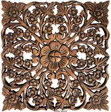 Asiana Home Decor-Floral Carved Wood Wall Art Plaques. Tropical Home Decor. 12" (Brown, Set of 4)