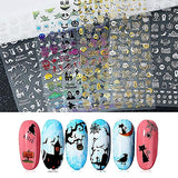 Impressed Nail Art Stickers for Halloween 12 Sheets, 1500+ Self-Adhesive DIY Customized Nail Decals for Halloween Party, Include Pumpkin/Bat/Ghost/Skeleton/Witch etc
