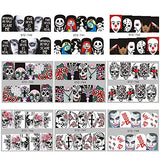 Halloween Nail Stickers - 25 Sheets Day of The Dead Water Transfer Nail Decals Ghost Spider Face Web Witch Skeleton Nail Art Stickers Wraps Manicure Tips Strips Decoration for Halloween Party Supply