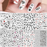 Halloween Nail Art Stickers Decals Designer Nail Stickers Nail Art Supplies 3D Gothic Nail Decals Black Dark Skull Heart Lips Moon Ghost Nail Designs Stickers for Acrylic Nails Art Decoration (8Pcs)