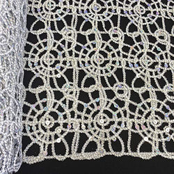 Corded Sequin Lace Fabric Metallic Web for Table Cloths and Apparel FWD (Silver)