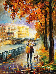 Rainy Wall Decor Autumn Painting On Canvas By Leonid Afremov Studio - Strolling With My Friends