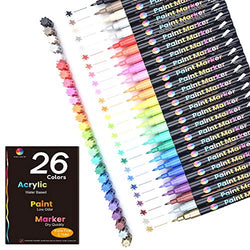 Acrylic Paint Markers,26 Colors Extra Fine Point Acrylic Paint Pens Set by Smart Color