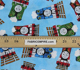 100% Cotton Fabric Quilt Prints Thomas the Train Engine Multi Color All Over Blue Background