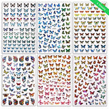 3D Nail Stickers Colorful Blue Laser Butterfly Exquisite Fashion Self-Adhesive Design Spring Summer Nail Decals Nail Art Decorations Decals Manicure Accessories 6 Sheets
