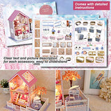 DIY Dollhouse Kit, BicycleStore 1:24 Scale Wooden Miniature Dollhouse Kits with LED Light and Music Box Pink Mini 3D Doll House Furniture Model Accessories Home Decoration Gift for Adults Kids