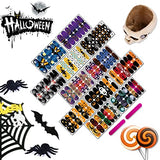 12 Sheets Halloween Full Nail Wraps Stickers, Nail Polish Strips DIY Self-Adhesive Nail Art Decals Pumpkin Bat Ghost Spider Skull Pattern with 2 Piece Nail Files for Party Decor (168 Pieces)