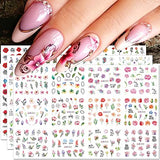 3D Flower Nail Stickers for Nail Art Water Transfer Floral Nail Decals Lavender Rose Camellia Nail Art Stickers Spring Summer Nail Designs Flower Stickers for Nails Women Nail Supplies,3 Big Sheets