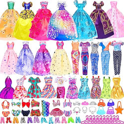11.5 inch Girl Doll Clothes and Accessories 46pc Play Set Include 2 Long Princess Dresses 2 Long Party Dresses and Bikini Outfits Shoes Handbag ... (No Doll)