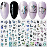 JMEOWIO 12 Sheets Spring Flower Nail Art Stickers Decals Self-Adhesive Pegatinas Uñas Summer Floral Nail Supplies Nail Art Design Decoration Accessories