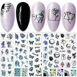 JMEOWIO 12 Sheets Spring Flower Nail Art Stickers Decals Self-Adhesive Pegatinas Uñas Summer Floral Nail Supplies Nail Art Design Decoration Accessories