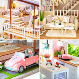 Dollhouse Miniature with Furniture,DIY 3D Wooden Doll House Kit Duplex Villa Style Plus with Dust Cover and Music Movement,1:24 Scale Creative Room Idea Best Gift for Children Friend Lover A080