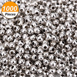 Pangda 1000 Pack 4 mm Metal Spacer Beads Silver Plated Round Beads Tiny Smooth Beads for Necklaces,