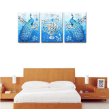 Canvas Prints Peacock Animal Canvas Wall Art Abstract Plum Blossom Carving Art Painting Vivid Color Picture Stretched Artwork for Home Office Decoration 3 Panels (50x70cmx3pcs)