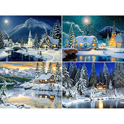 4 Pack 5D Full Drill Christmas Diamond Painting Kit,EVERMARKET DIY Diamond Rhinestone Painting Kits for Adults and Beginner Embroidery Arts Craft Home Decor, 16 X 12 Inch Snow Scene Paintings(B)