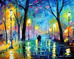 Handpainted Original Oil Painting Wall Art For Bedroom Blue Painting On Canvas By Afremov Studio - Fog In The Park 2