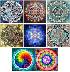 8 Sets 5d Diamond Painting by Numbers Diamond Art Dotz Mandala Full Drill Kits for Adults Kids Beginner Mandala Flower for Home Wall Decor (B Pack of 8 Sets, 9.8X9.8 INCH)
