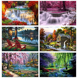 Diamond Painting Kits for Adults - 6 Pack 5d Diamond Art Waterfall Scenery Paint with Diamonds Full Drill Diamond Painting for Beginners Diamond Dots Gem Arts and Crafts Landscape Painting(12x16inch)