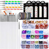 JOYJULY Nail Art Brushes Kit, 3D Nail Art Decorations Kit with Nail Dotting Tools Butterfly Nail Art Glitters Stickers Nail Art Rhinestones, Nail Foil, Nail Art Striping Tapes Nails Design Kit