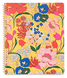ban.do Yellow Floral Rough Draft Large Spiral Notebook, 11" x 9" with Pockets and 160 College Ruled Pages, Superbloom