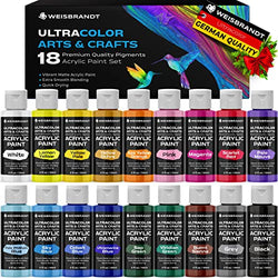 WEISBRANDT Ultra Color Arts & Crafts Acrylic Paint Set–18 Premium Quality Pigments, Matte Finish, 2oz/59 ml, Water-Based, For All Porous Surfaces