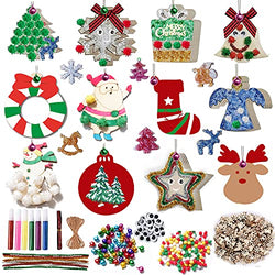 Aweyka 260 Pieces Unfinished Wooden Christmas Ornaments 12 Styles Unfinished Wooden Slices Kids Crafts Embellishments with Hole for Christmas Tree Hanging Decorations, DIY Party and Card Making