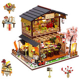 WYD DIY Dollhouse Miniature with Furniture Japanese-Style Double-Decker Wooden Dollhouse Kit 1:24 Scale Creative Room Toy Furniture Decoration (Yoshimoto Sushi Restaurant)