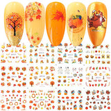 Fall Nail Stickers Halloween Thanksgiving Nail Art Accessories Decals 12 Sheets Maple Leaf Pumpkin Turkey Water Transfer Nail Art Stickers for Women Girls Kids DIY Thanksgiving Day Decorations