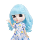 MUZI WIG Doll Hair Wigs for Blythe Dolls with 9~10 inch Head, Blue Curly Hair Heat Resistant Synthetic Doll Wig