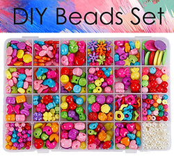 DIY Beads Set 24 Type Assorted Shapes Colorful Acrylic Plastic Beads for DIY Bracelets,Necklaces,