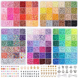 QUEFE 12000pcs, 115 Colors Clay Beads for Bracelets Making Kit Polymer Heishi Flat Beads Beads with Letter Beads for DIY Jewelry Marking Bracelets Necklace, 6mm