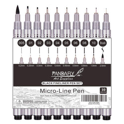 Precision Micro-Line Pens, 10 Size Black Micro-Pen Fineliner Ink Pen, Waterproof Archival ink Calligraphy Pens for Artist Illustration, Sketching, Technical Drawing, Brush Lettering