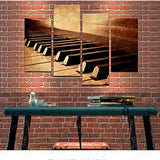 LevvArts - 4 Panels Wall Art Sepia Tone Piano Keys Pictures Print on Canvas Instrument Abstract Canvas Painting Giclee Print with Wood Frame,Modern Home Decor