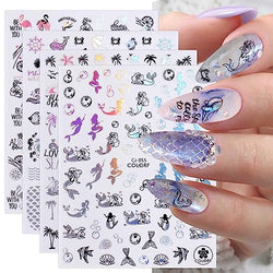 JMEOWIO 9 Sheets Beach Nail Art Stickers Decals Self-Adhesive Pegatinas Uñas Summer Ocean Shark Tropical Nail Supplies Nail Art Design Decoration Accessories