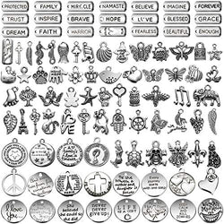 WILLBOND 100 Pieces Inspiration Words Jewelry Charms Antique Silver Craft Pendants Beads Charms Pendants for Jewelry Making Craft Pendant Supplies