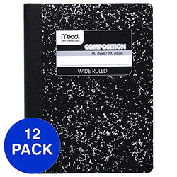 Mead Composition Books, Notebooks, Wide Ruled Paper, 100 Sheets, Comp Book, Black, 12 Pack (72936)