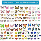 240 Pieces Butterfly Stickers PET Waterproof Transparent Decorative Decals for Scrapbook Bullet Journal Planners Cards Envelopes Water Bottles Resin DIY Crafts