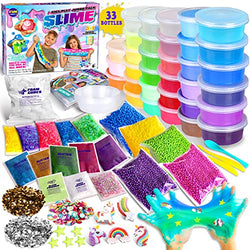 DIY Jumbo Slime Kit for Girls Boys Kids, Funkidz Ultimate Fluffy Cloud Clear Butter Glitter Glow in Dark Slime Making Kits Includes 33 Ready Slime Clay Unicorn Charms Supplies Stress Relief Toy