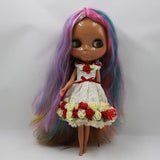 ASDAD BJD Blyth Doll Nude Doll Long Straight Colorful Hair Central Cut Chocolate Skin 4 Colors for Eyes Suitable for DIY