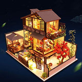 WYD Chinese-Style loft, Japanese-Style and Windy Wooden Dollhouse, New Chinese-Style Villa Building Model, Ancient Style Town Scene Building, with Dust Cover 3D Assembled House (Linqi Valley)