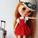 Homyl 1/6 Scale Pocket Suspender Dress Skirt for Blythe Azone Licca Pullip Dolls - Red