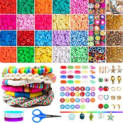 6000 Pcs Clay Beads Bracelet Making Kit, Flat Polymer Clay Discs Heishi Beads with Letters Smiley Face, DIY Preppy Jewelry Bracelets Making Clay Beads Kit
