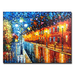 V-inspire art, 30x40 Inch Oil Painting Night Scenery Modern Hand Painted Acrylic Canvas Wall Art living room Bedroom Hanging Decorations