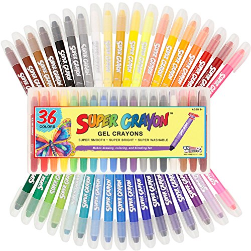 U.S. Art Supply Super Crayons Set of 36 Colors - Smooth Easy Glide Gel