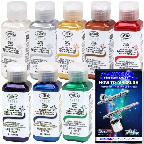 TESTORS - AZTEK Premium PEARL Acrylic Airbrush Paint 8-Color Set & FREE How to Airbrush Manual