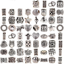 RUBYCA Tibetan Silver Tone Color Spacer Loose Beads Fit European Charm Bracelet Mix 60 Pcs Lot