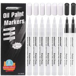 Oil Paint Markers,8Pack (6Pack White and 2Pack Black)0.7mm Medium Tip Acrylic Paint Pens High Volume Ink Water and Fade Resistant for Rock Painting-Stone, Ceramic, Metal, Glass, Wood, Fabric