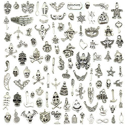 JIALEEY Wholesale Bulk Lots Hallowmas Skull Skeleton Charms Mixed Silver Plated Halloween Mask