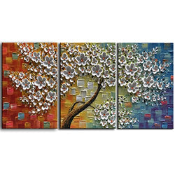 YaSheng Art -28"x20"inchx3 Abstract Oil Painting On Canvas Texture 3D Flowers Tree Paintings Modern Home Decor Wall Art for living room Framed Ready to Hang